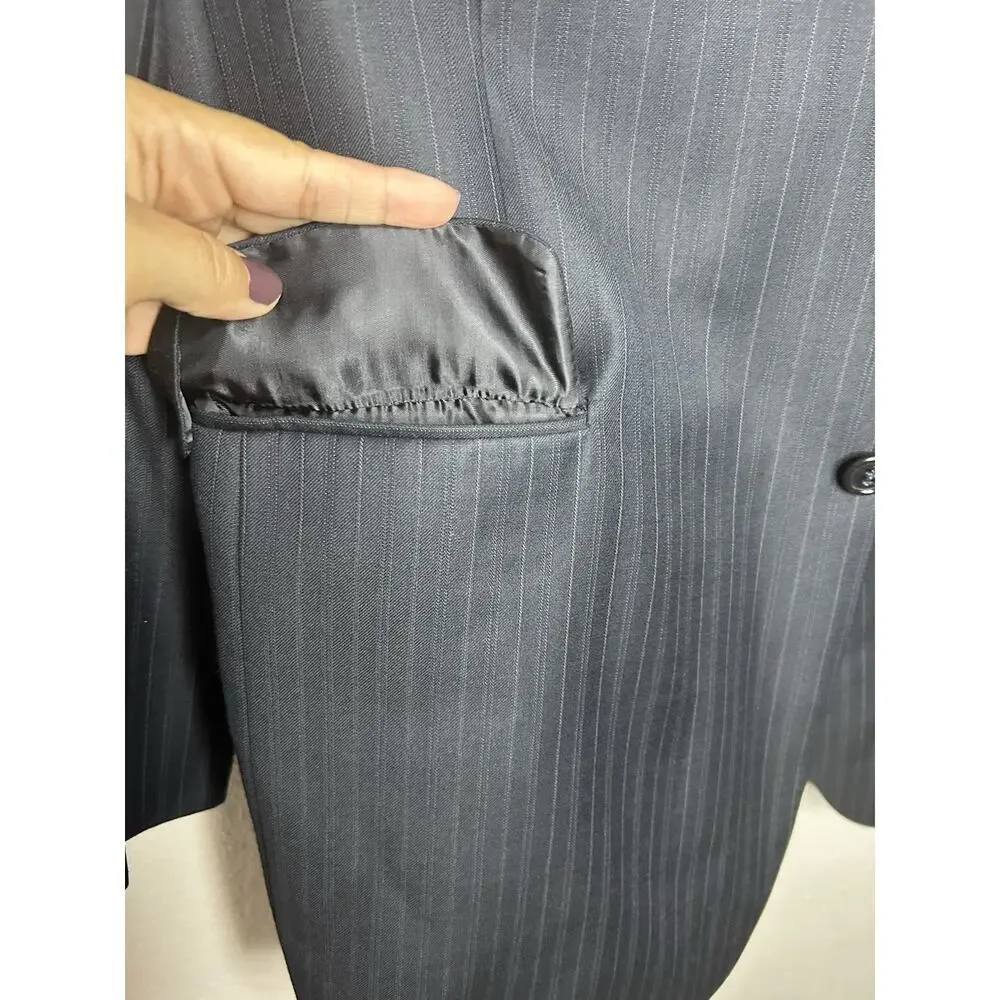 Jos A Bank Blazer Mens 44L Navy‎ Pin Striped Wool Suit Jacket Sport Coat